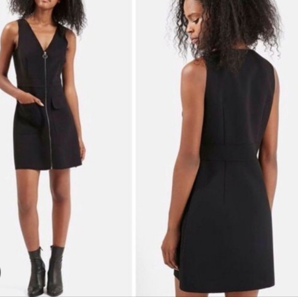 TOPSHOP Zipper Front Sleeveless Dress- gentle wear